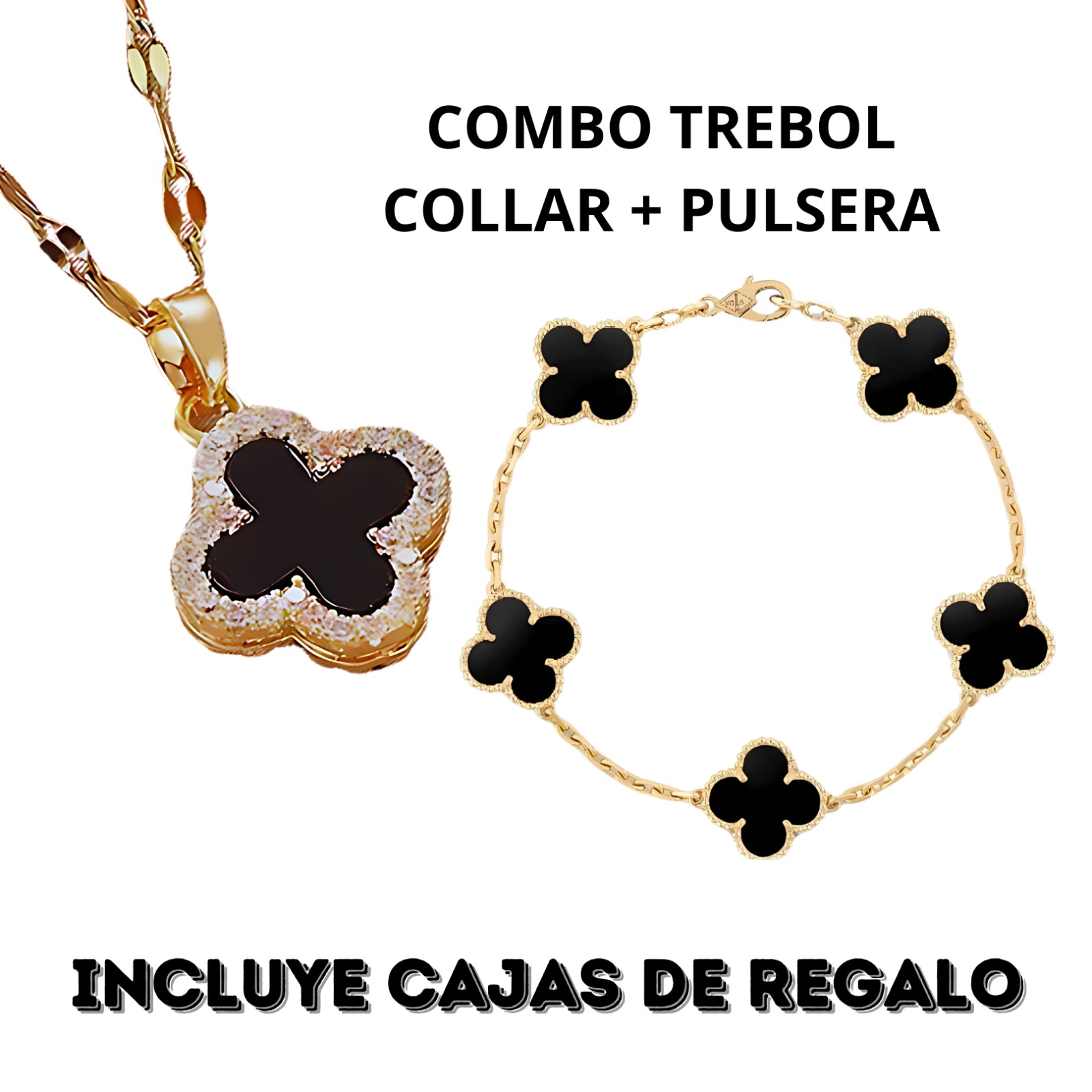 COMBO Trebol VC Collar B/N + Pulsera